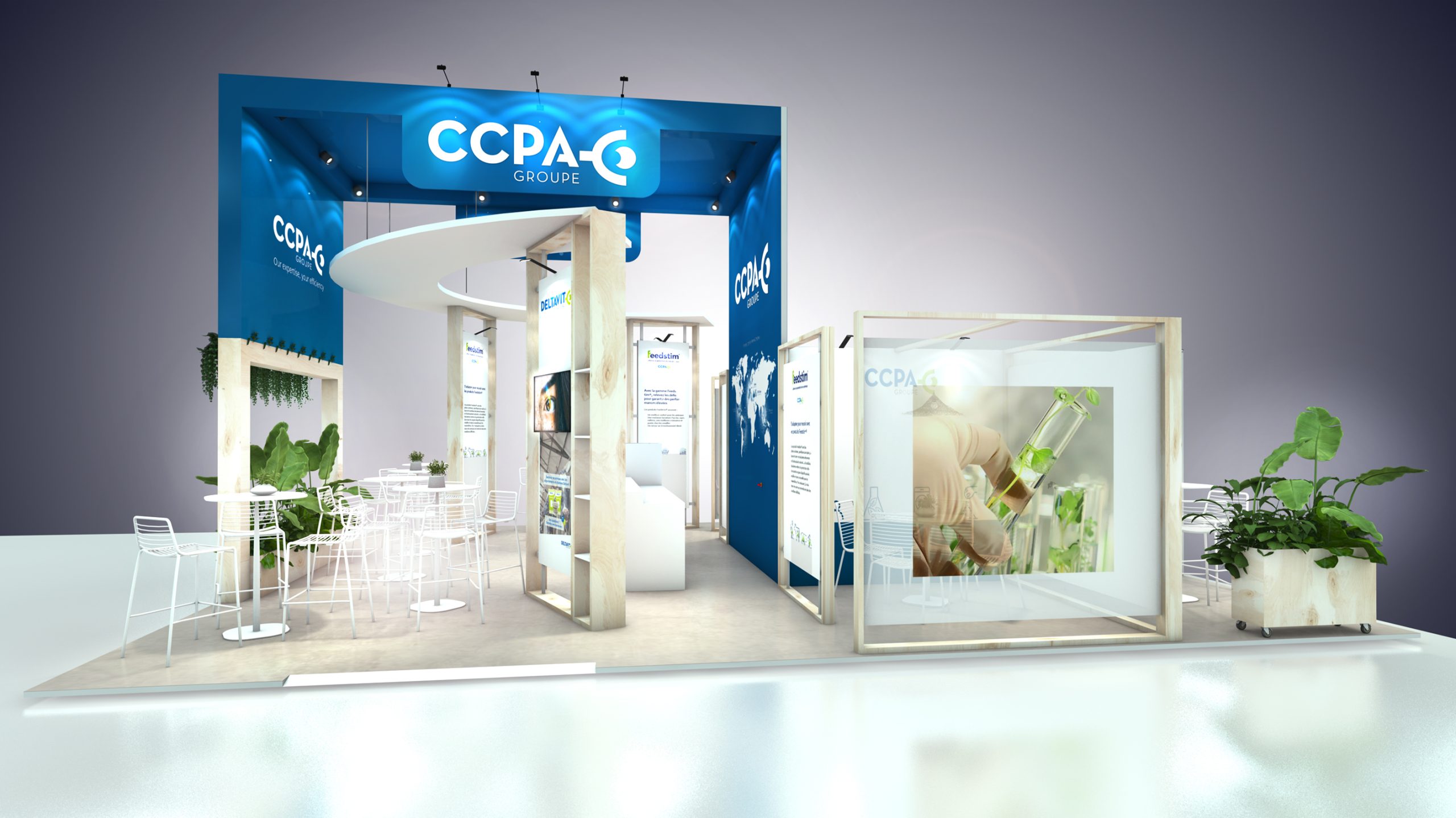 vue 3D du stand modulable CCPA pour le space à Rennes - vue d'ensemble du stand - conception par audace standiste à nantes et rennes
