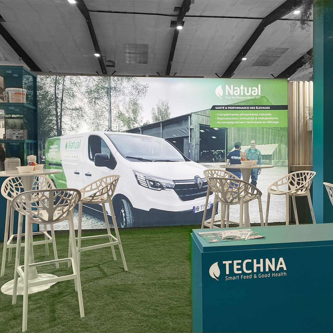 photo d'un visuel tissu du stand modulable techna sur le space à rennes. réalisation par audace, standiste à nantes et rennes