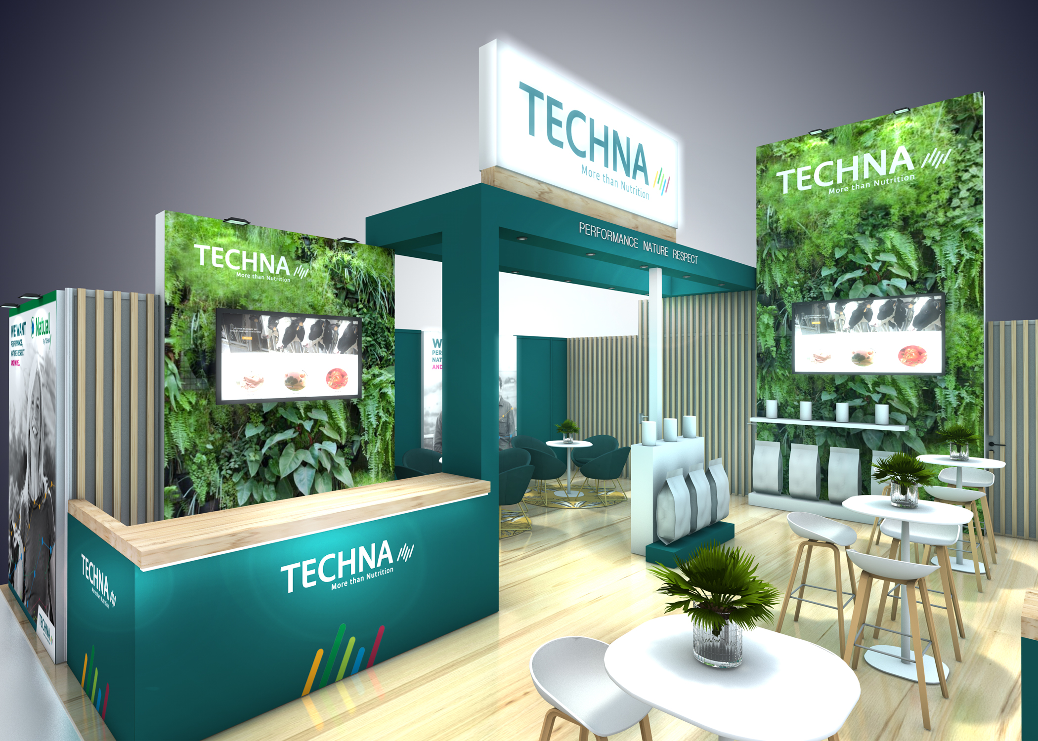 Vue 3D du stand modulable techna pour le space à rennes. Conception par audace, standiste à nantes et rennes