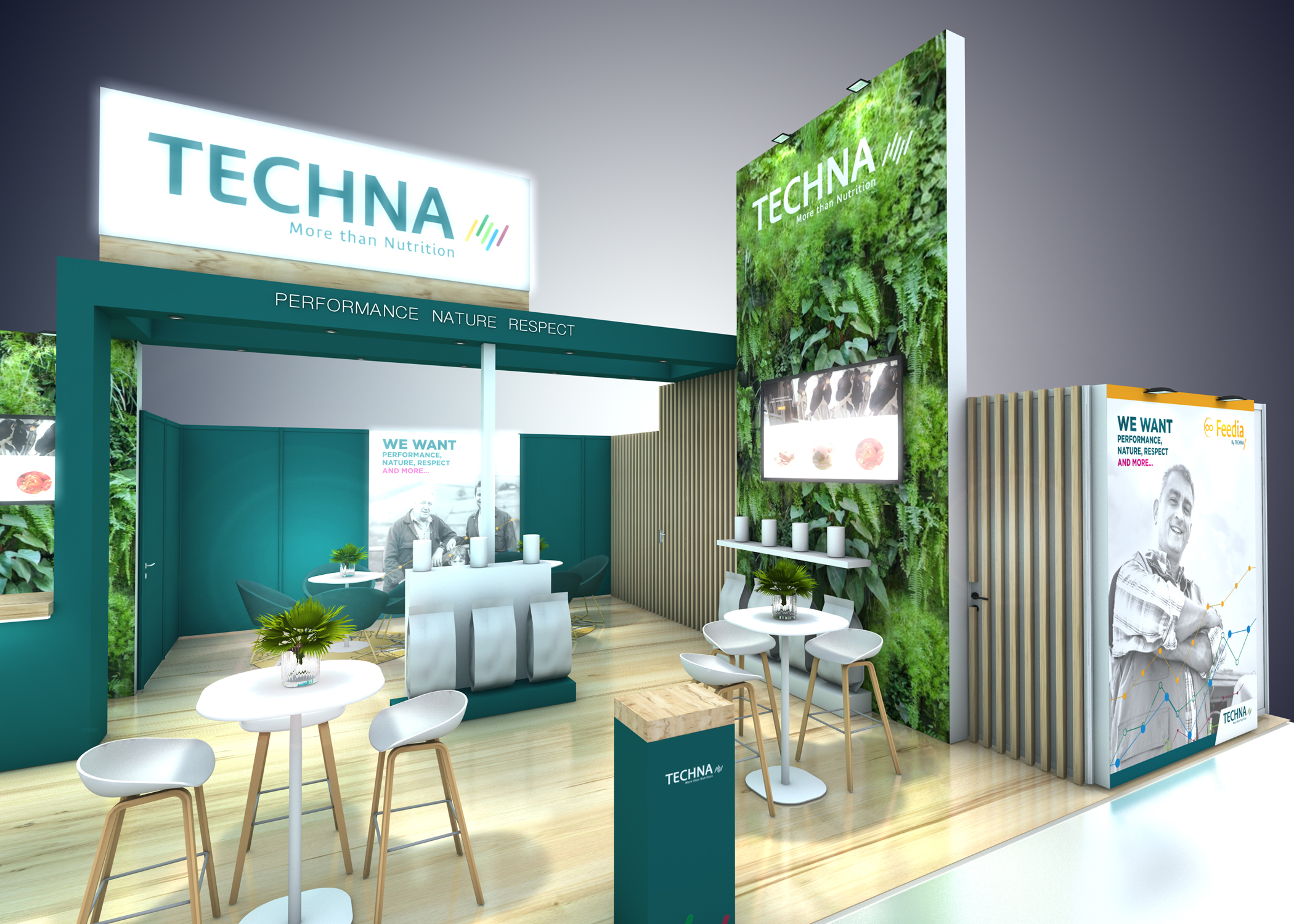 Vue 3D du stand modulable techna. Réalisation conçue pour le space par audace, standiste à nantes et rennes