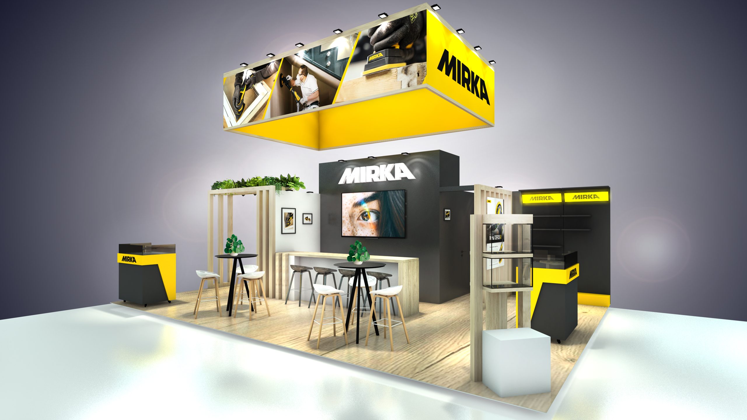 vue 3D du stand mirka pour le salon batimat à paris porte de versailles - vue du stand en entier - conception par audace standiste à paris