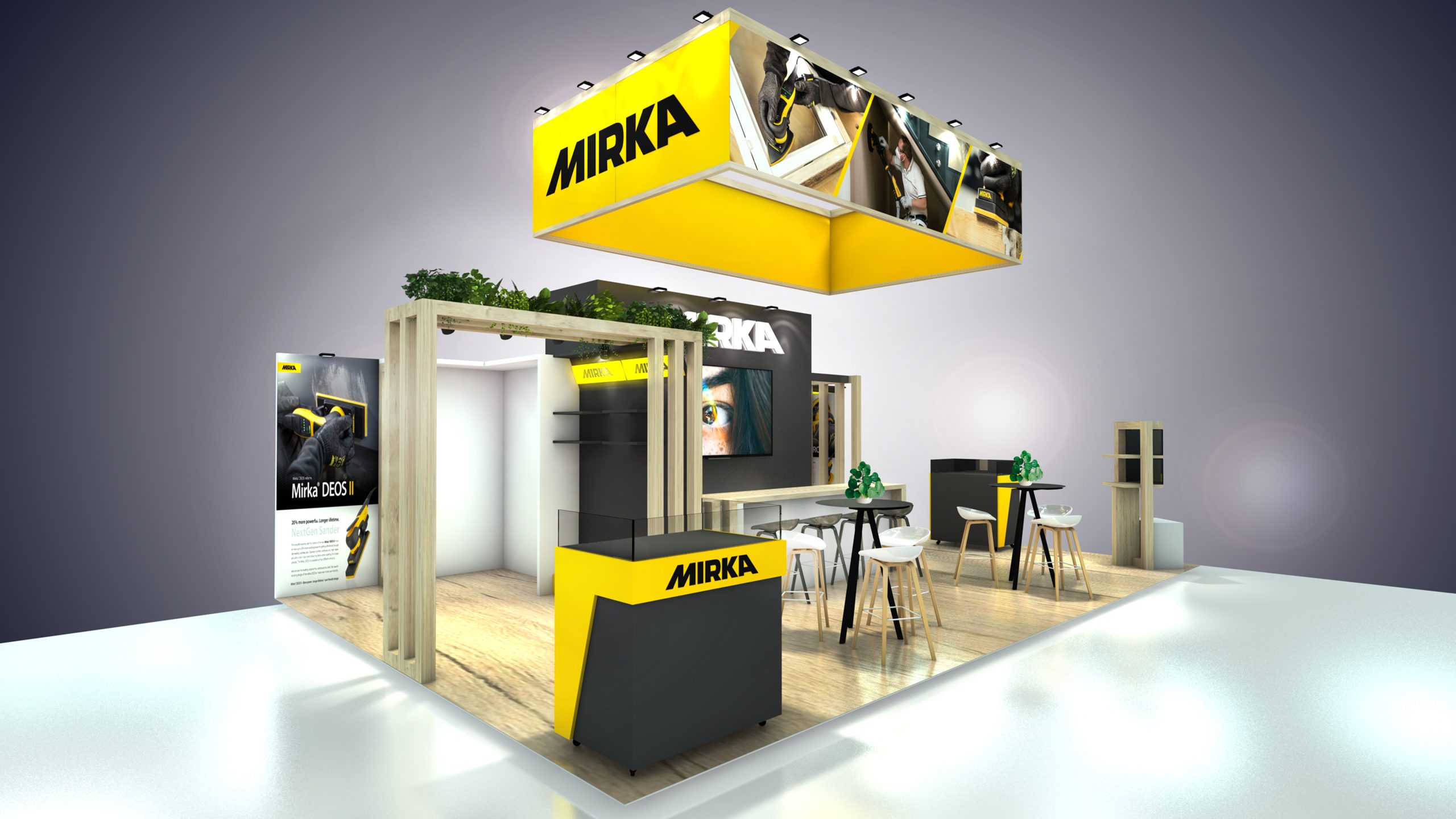 vue 3D du stand mirka pour le salon batimat à paris porte de versailles - vue du stand en entier - conception par audace standiste à paris