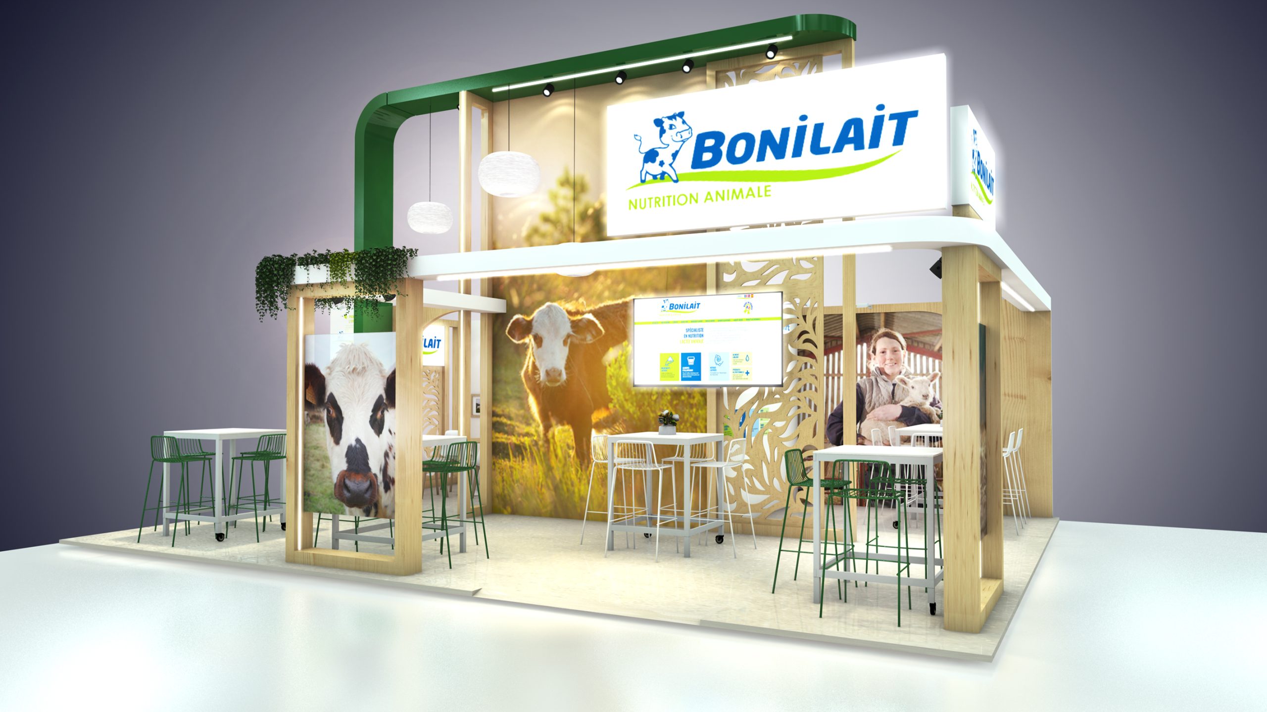 vue 3D stand bonilait - space - rennes - réalisation audace standiste à nantes et rennes