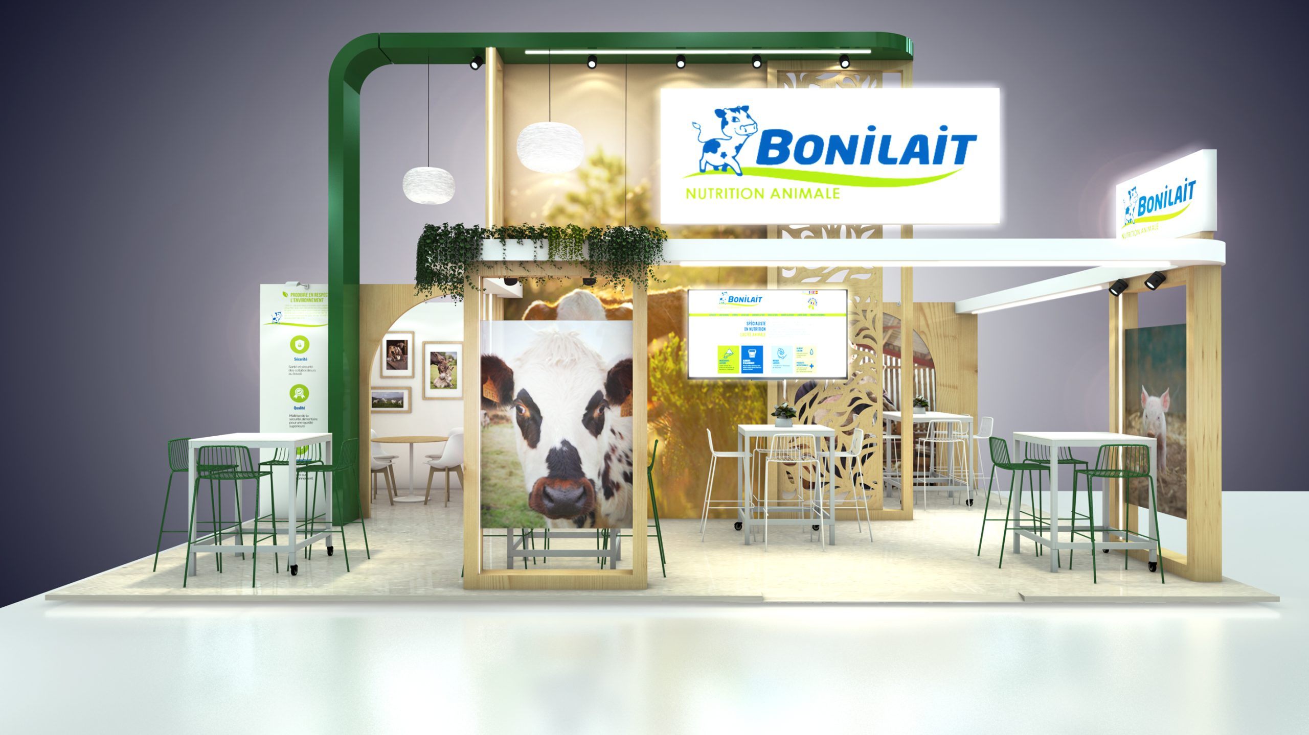 vue 3D stand bonilait - space - rennes - réalisation audace standiste à nantes et rennes