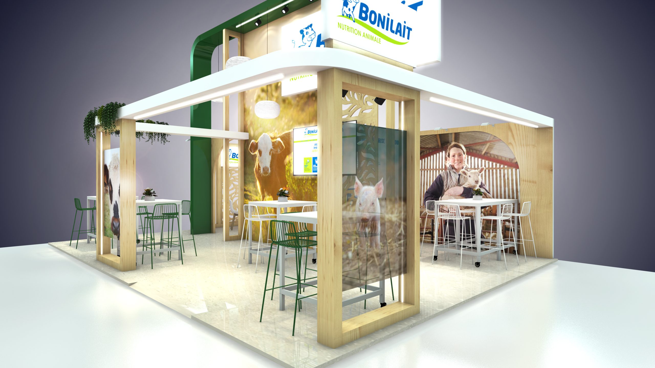 vue 3D stand bonilait - space - rennes - réalisation audace standiste à nantes et rennes